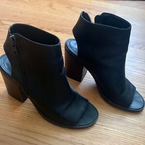 Open toe leather booties